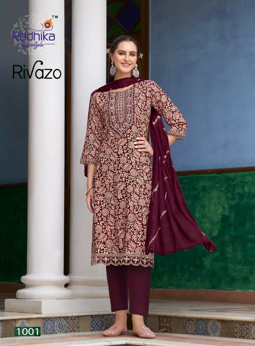 Radhika Lifestyle Rivazo Vol 1 Heavy Rayon Foil Print Wholesale Readymade Salwar Suit Catalog — Wholesale Readymade Suit, MPA wholesale from Surat - Gallery Image 6